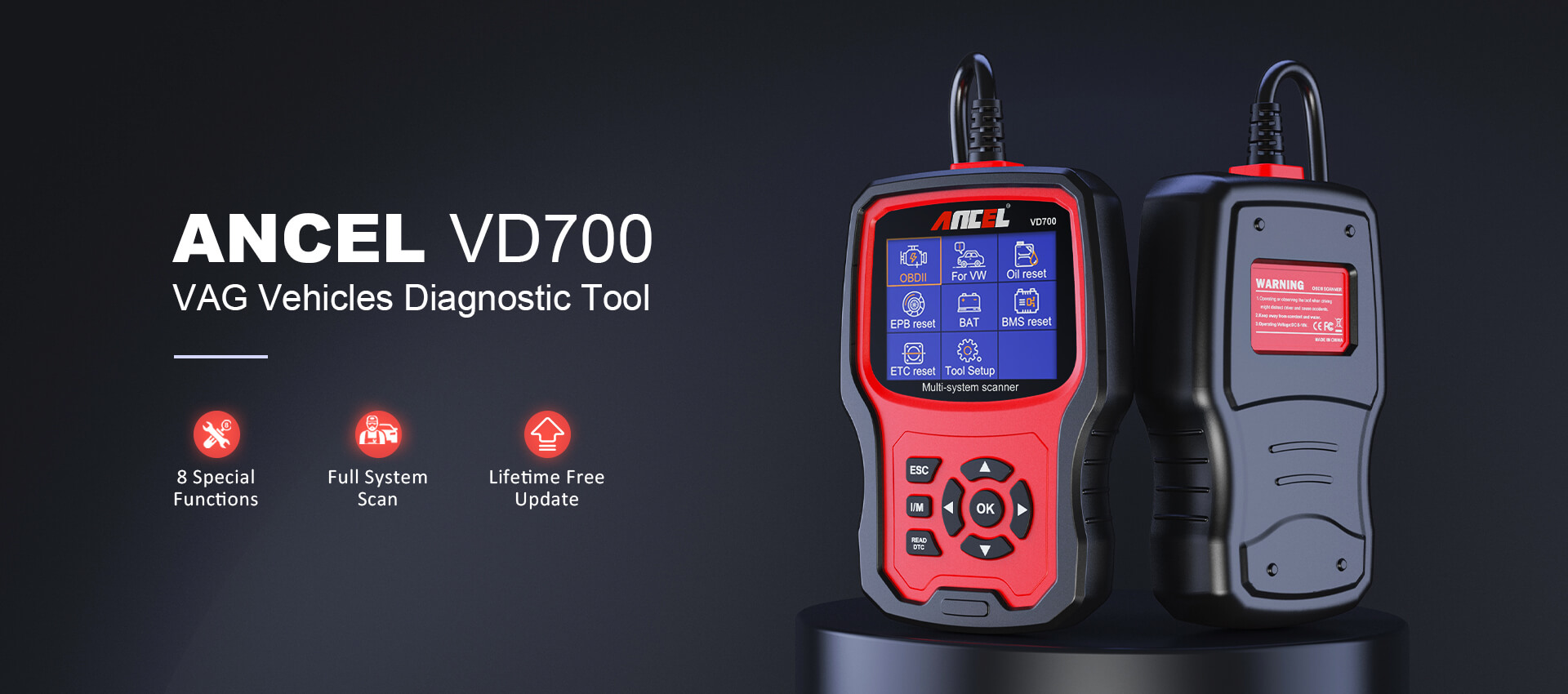 ANCEL VD700 Outil de diagnostic complet pour VW Audi Skoda Seat Diagnostic,  toutes les fonctions Volkswagen OBD2 Scanner de code de voiture pour  véhicules VAG avec enregistrement de batterie : : Auto
